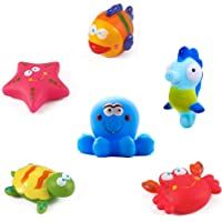 Yojoloin Juguetes de baño Peces- Estrellas de mar- caballitos de mar (6PCS)- Juguetes de baño Suaves- Juguetes de baño…